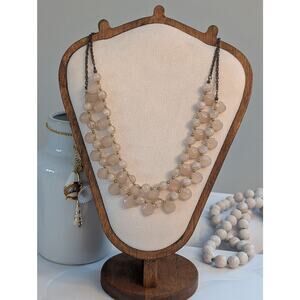Vintage 1980s 20" Layered Bronze-Tone Pale Pink Teardrop & Round Beaded Necklace
